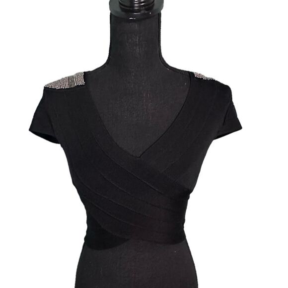 BEBE Black Metallic Bandage Crop Top – S – Y2K Glam - Picture 1 of 11
